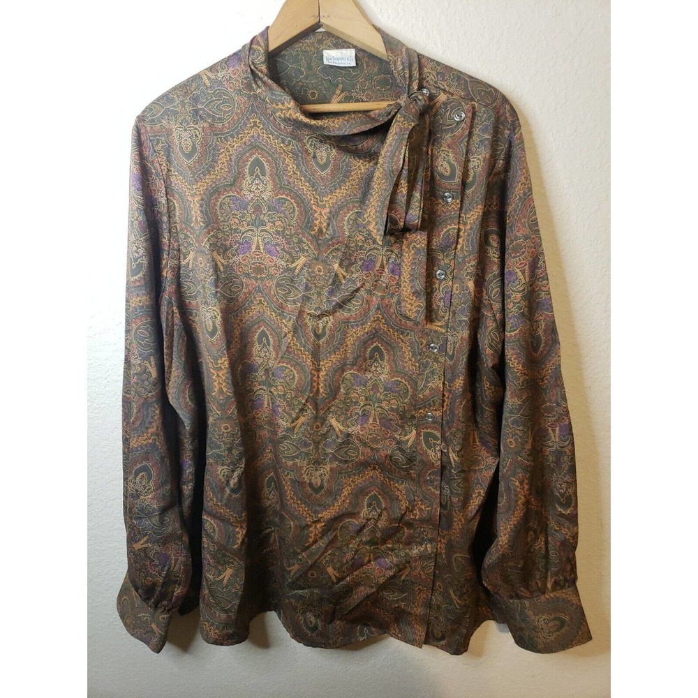 RARE VTG 60S Levi Strauss & Co. Vtg Bow Blouse Paisley Fits Large/XL SIDE BUTTON